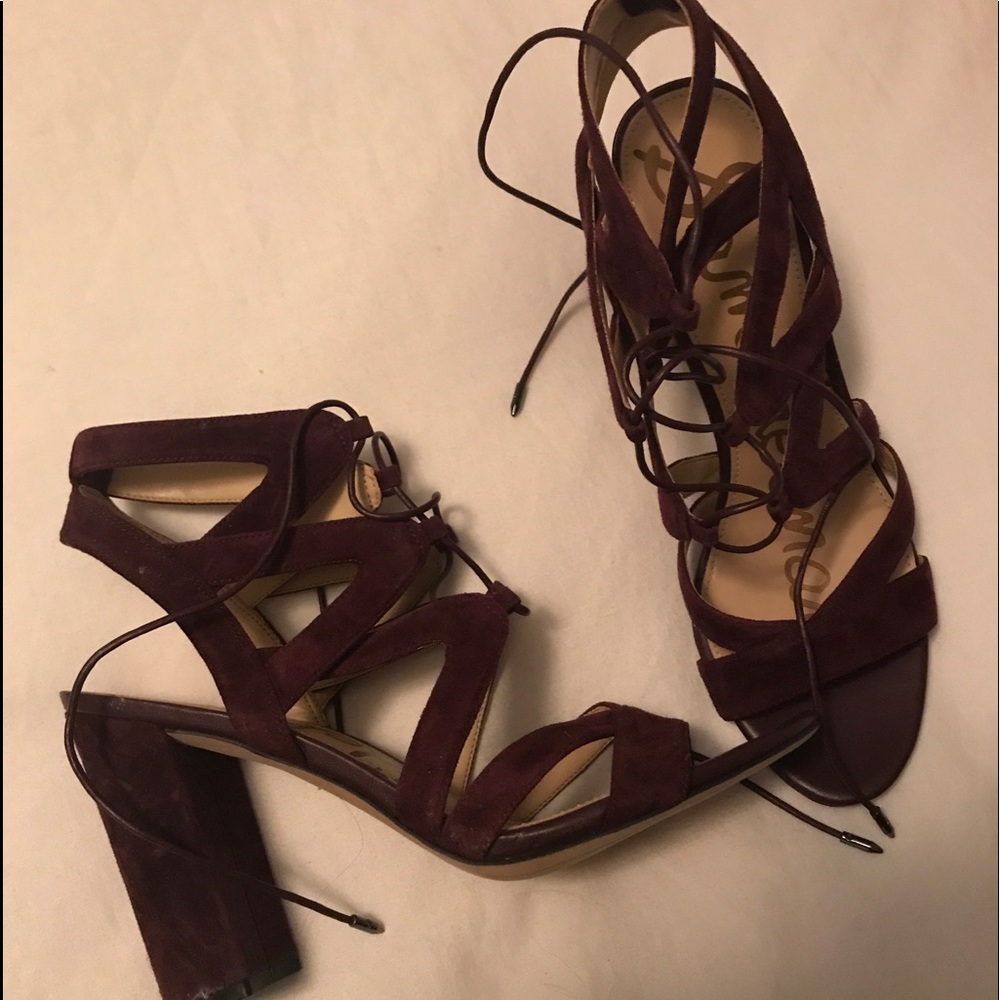 Sam Edelman Burgundy Lace Up Suede Sandal